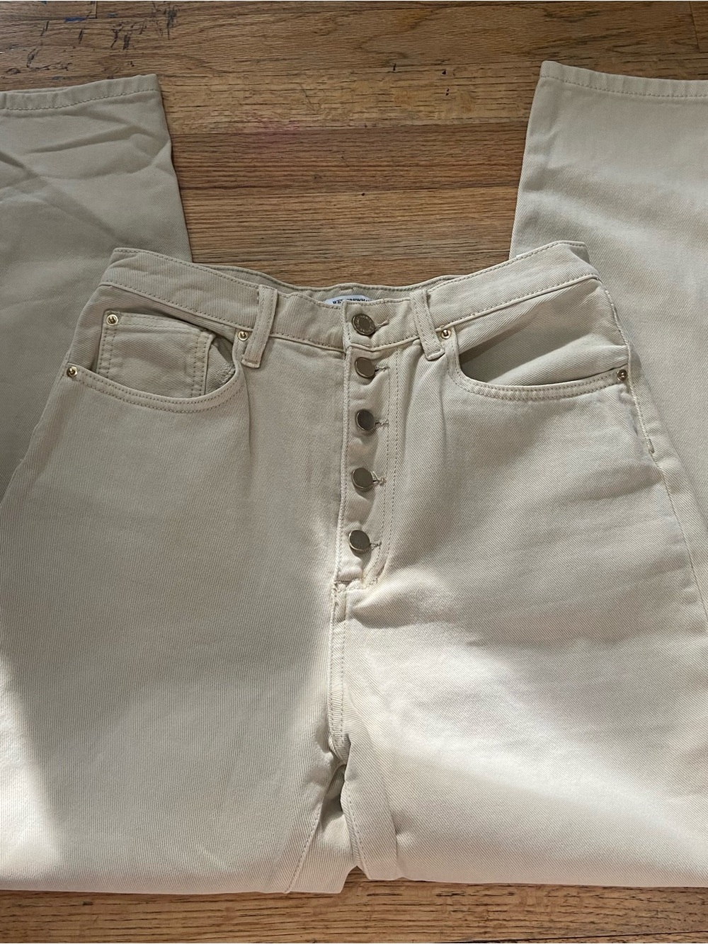 WeWoreWhat Danielle High Rise Straight Leg Jeans Cream Beige Button Fly Size 28